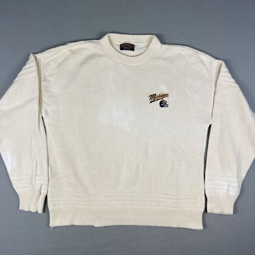 VTG University of Michigan Sweater Fits XL 90s Wolverines Embroidered Nutmeg USA